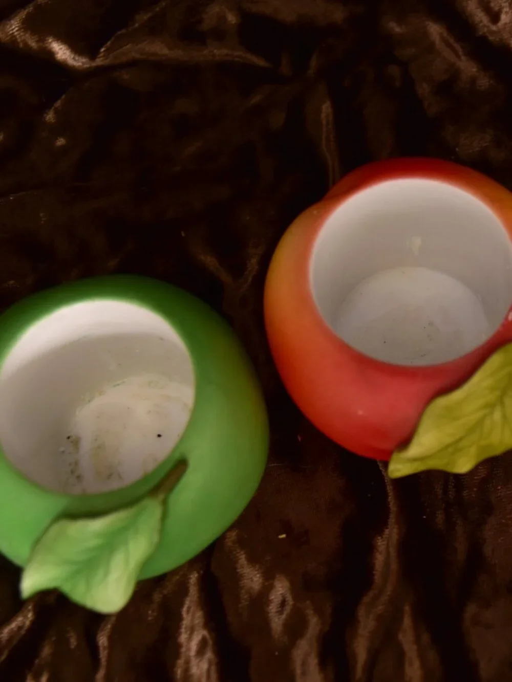 Partylite Ceramic Votive Holders Fruit Splash Peach And Green Apple
